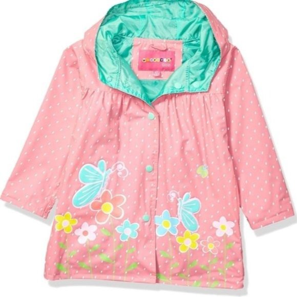 Wippette Girls Pink Butterfly Print Rain Jacket - Picture 1 of 5